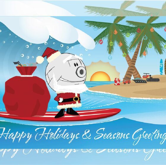 Super Shock Trap in Santa Suit Surfing on Beach