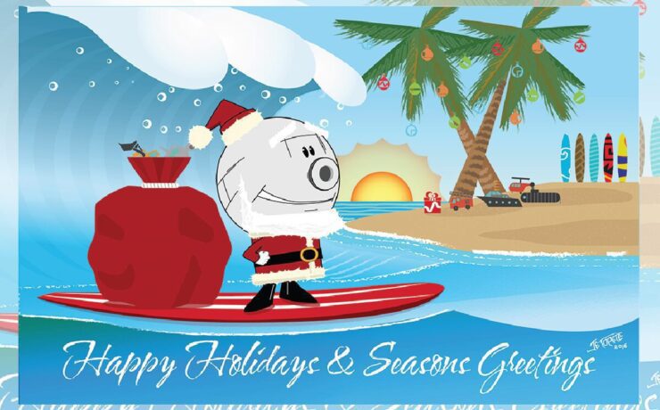 Super Shock Trap in Santa Suit Surfing on Beach