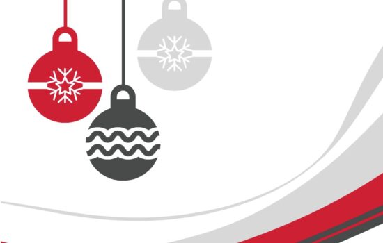 Hanging Ornaments with Gray and Red Wave Background