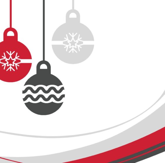 Hanging Ornaments with Gray and Red Wave Background