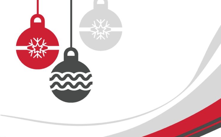 Hanging Ornaments with Gray and Red Wave Background