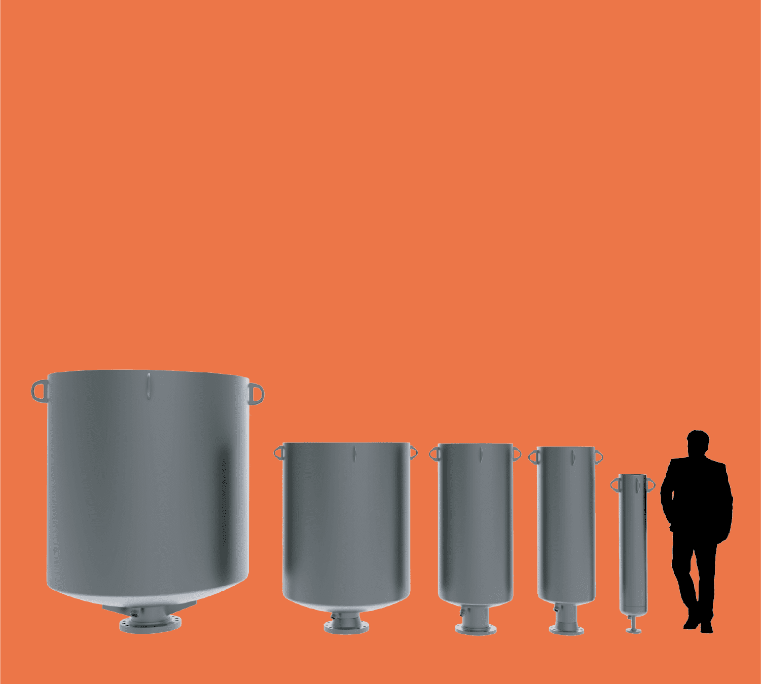 Vent Silencer Size Comparison to Human on Orange Background